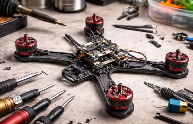 Close-up inspection of FPV drone motor mounting screws