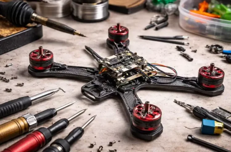 Four FPV drone motors inspected to identify a single overheating motor
