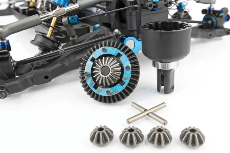 Inspecting the ring gear, bevel gear, and bearings in an RC car rear differential