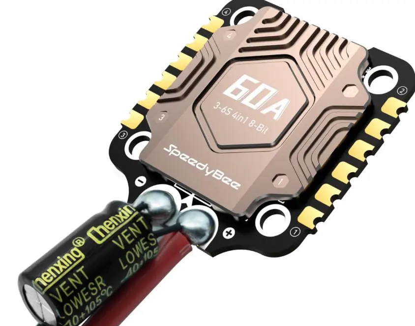 Low-ESR capacitor connected to an FPV drone ESC power input