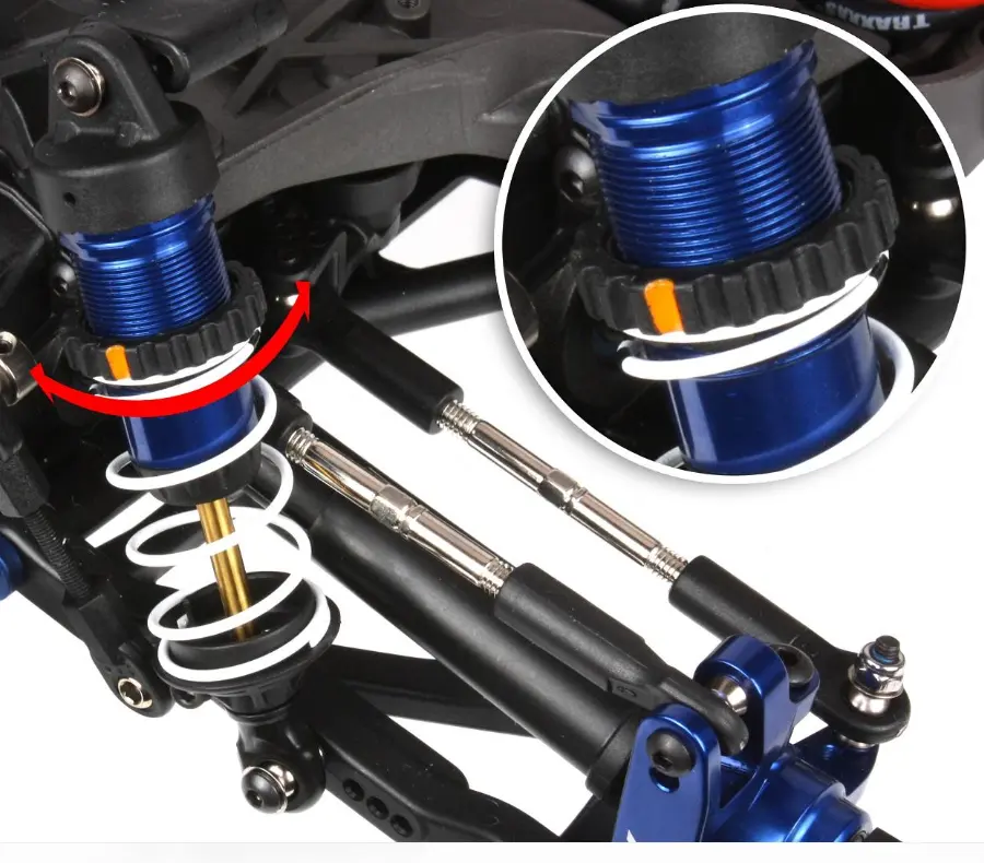 RC car coil spring and preload collar on an adjustable shock absorber