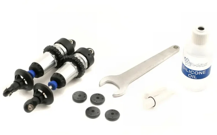 RC car shock absorber and silicone shock oil prepared for suspension tuning